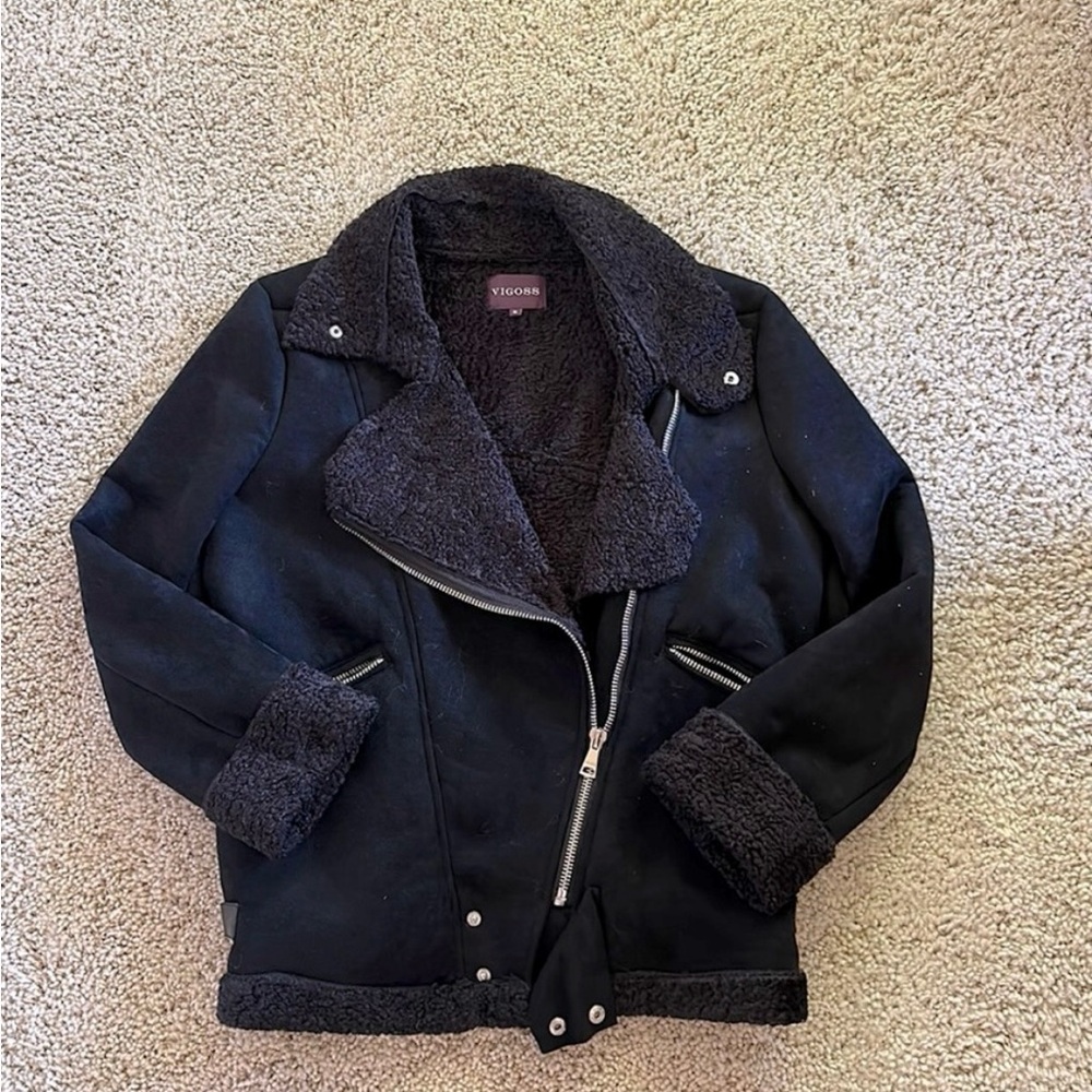 Vigoss Faux Shearling Oversized Moto Jacket